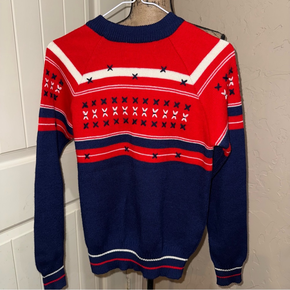 Vintage 60s 70s Veneto by Seaton Ski Sweater Red White Blue DEADSTOCK Knit SM - Picture 4 of 5